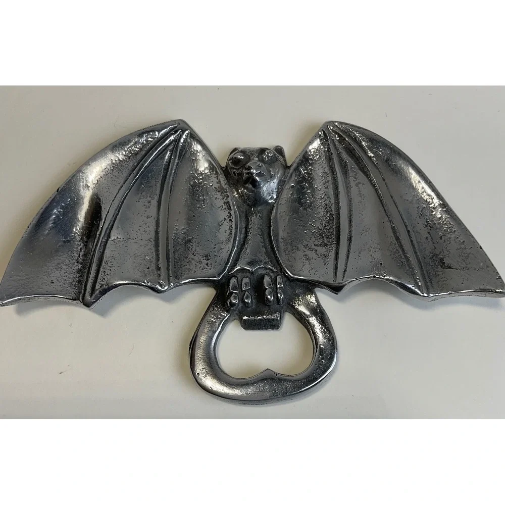 Vintage Silver Bat Bottle Opener Gothic Spooky Halloween Barware Metal Tool